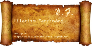 Miletits Ferdinánd névjegykártya